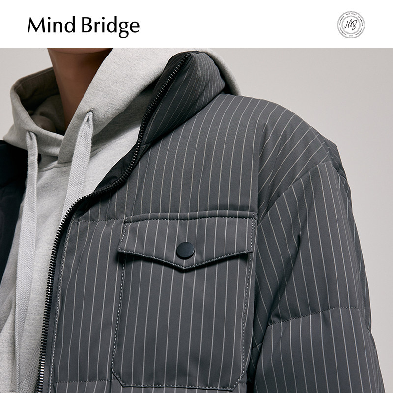 MindBridge 冬季新款男装羽绒服短款立领条纹时尚夹克厚外套,淘宝优惠券,粉丝福利购,淘宝优惠卷