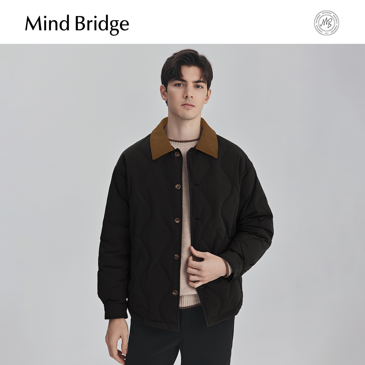 Mind Bridge2025年冬轻薄保暖外套男士复古撞色翻领巴恩风羽绒服 - 图3