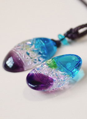 寒烟翠中国风纹饰吊坠古法琉璃