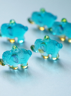 原创琉璃项链 复古清新可爱女饰品礼物蓝色吉祥大象琉璃吊坠