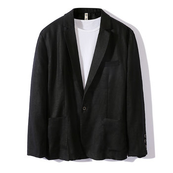 ຊຸດຜ້າປ່ານເນື້ອແທ້ຂອງຜູ້ຊາຍໄວຫນຸ່ມແລະໄວກາງຄົນ tops ໃຫມ່ພາກຮຽນ spring ແລະດູໃບໄມ້ລົ່ນທຸລະກິດແບບທໍາມະດາສີແຂງແລະ linen ເສື້ອ jacket ຊຸດດຽວສໍາລັບຜູ້ຊາຍ