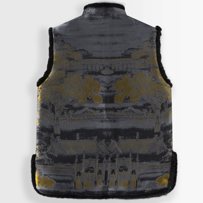 秋冬中国风男装唐装男加厚水貂领烫金提花马甲新中式盘扣坎肩上衣,淘宝优惠券,粉丝福利购,淘宝优惠卷