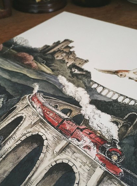在途中！美国插画师LilySeikaJones霍格沃茨列车Hogwarts装饰画