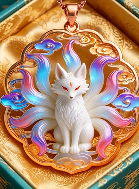 狐狸牡丹花吊坠项链毛衣链高级感小众瓜子链新中式汉服配饰女礼物