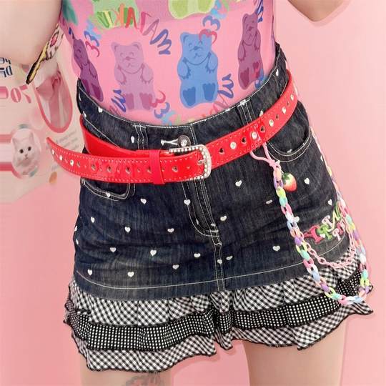 Y2K hot girl love rhinestone metal belt