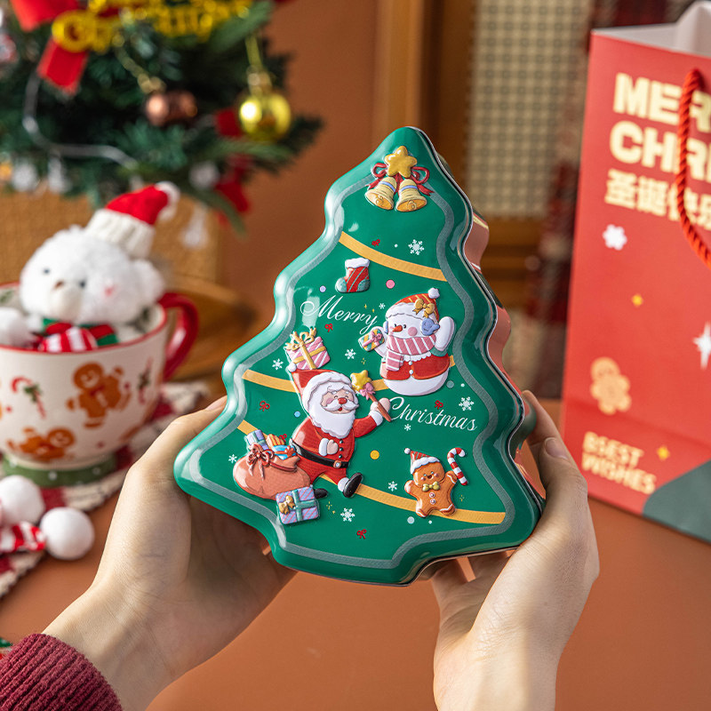 圣诞礼盒空马口铁罐子树形密储存物封高档小零食糖果饼干收纳点心,淘宝优惠券,粉丝福利购,淘宝优惠卷