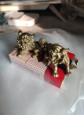 纯铜小趴狮子精工狮子摆件一对饰品摆件
