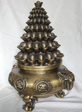 纯铜聚宝摆件黄铜擦黑工艺宝盆家居饰品摆设