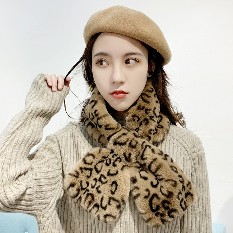 交叉围脖网红女韩版百搭豹纹毛毛领子时尚加厚冬季脖套仿皮草围巾,淘宝优惠券,粉丝福利购,淘宝优惠卷