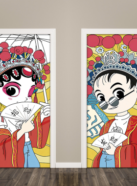 可定制自粘背胶门贴画
