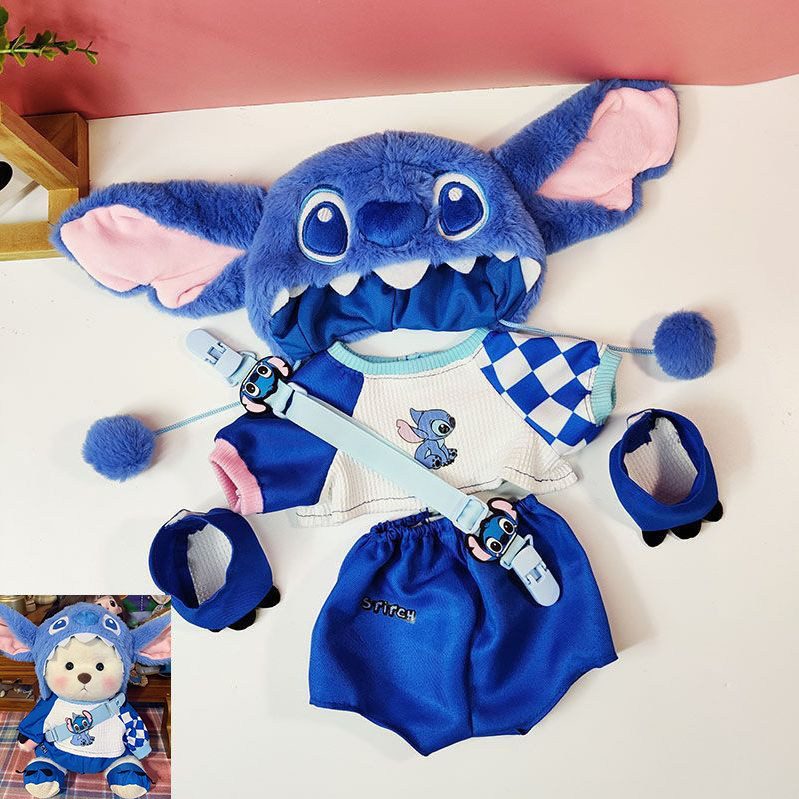 30cm莉娜熊玩偶小衣服网红鲨鱼帽背带裤套装泰迪熊娃衣手作换装女,淘宝优惠券,粉丝福利购,淘宝优惠卷