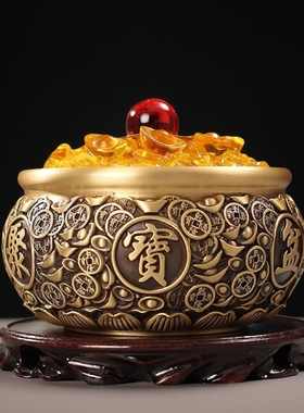 全黄铜金钱元宝聚宝盆摆件