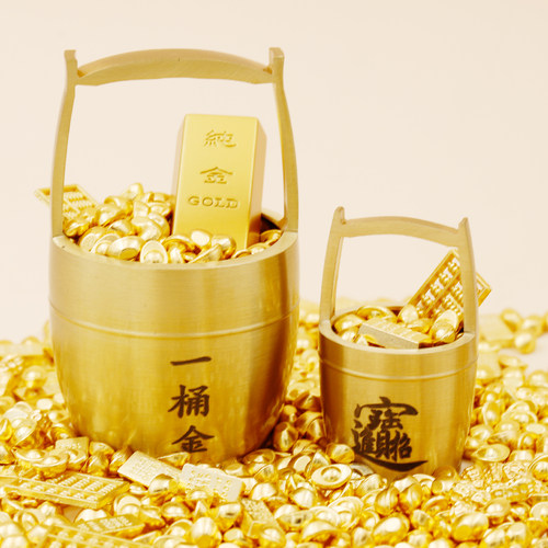 黄铜一桶金摆件聚宝盆招财进宝金条金块金币元宝铜钱家居装饰品 - 图2