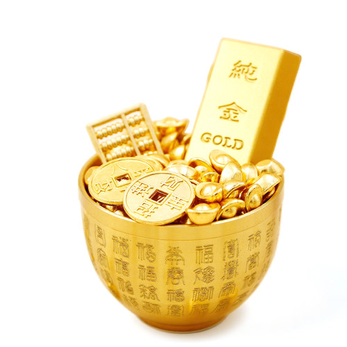 黄铜一桶金摆件聚宝盆招财进宝金条金块金币元宝铜钱家居装饰品 - 图3