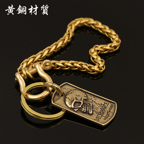 创意纯铜马蹄钥匙扣 男腰挂复古汽车钥匙扣挂件 纯手工黄铜钥匙扣 - 图0