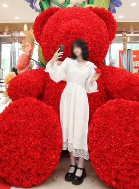 巨型玫瑰熊永生花打卡拍照道具