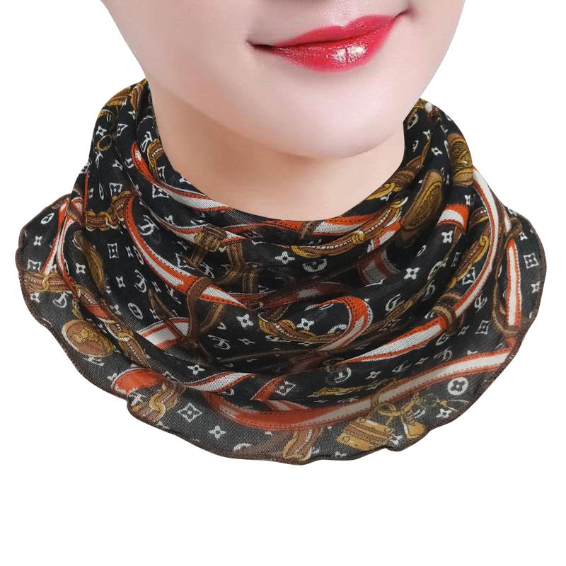 新款围脖丝巾护颈女韩版多功能挂耳遮脸防晒面罩时尚多功能面纱巾