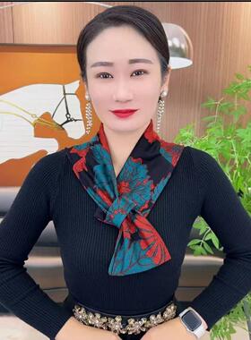 幸福棉护颈围巾可放暖宝宝保暖珠光棉长巾秋冬印花护颈椎小围脖套