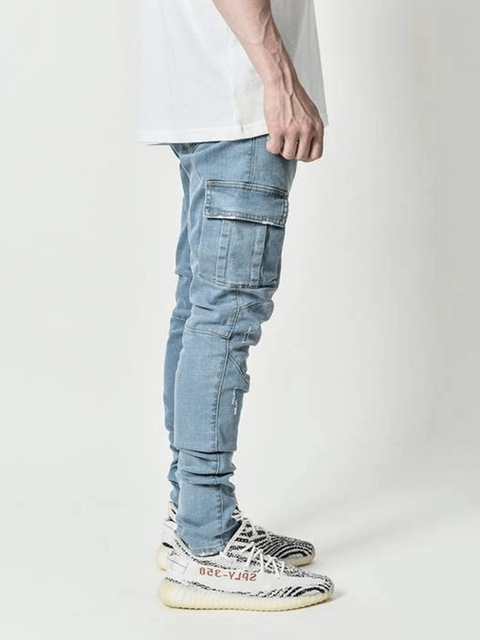 Jeans Men Pants Casual Cotton Denim Trousers Multi Pocket - 图2