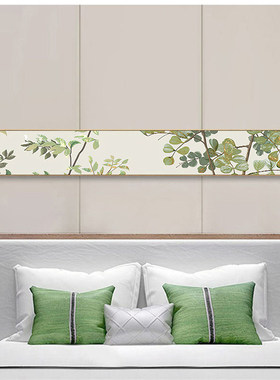 绿色系植物床头挂画卧室房间窄长条装饰画书房茶室小清新客厅壁画