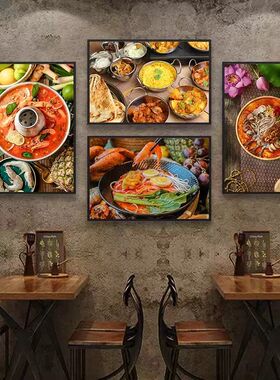 泰国菜餐厅挂画东南亚风格泰式料理店装饰画冬阴功美食海报墙壁画