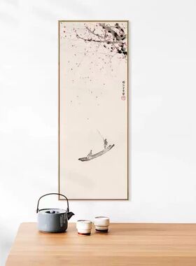 傅抱石《云水禅心》新中式山水墨客厅玄关竖版装饰画茶室禅意挂画