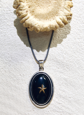 天然红纹石蓝玉黑玛瑙吊坠项链