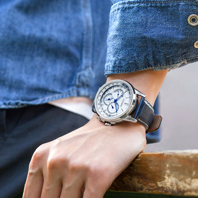 citizen西铁城手表男光动能三眼小蓝针皮带商务轻奢手表BU2020 citizen西铁城手表男光动能三眼小蓝针皮带商务轻奢手表BU2020