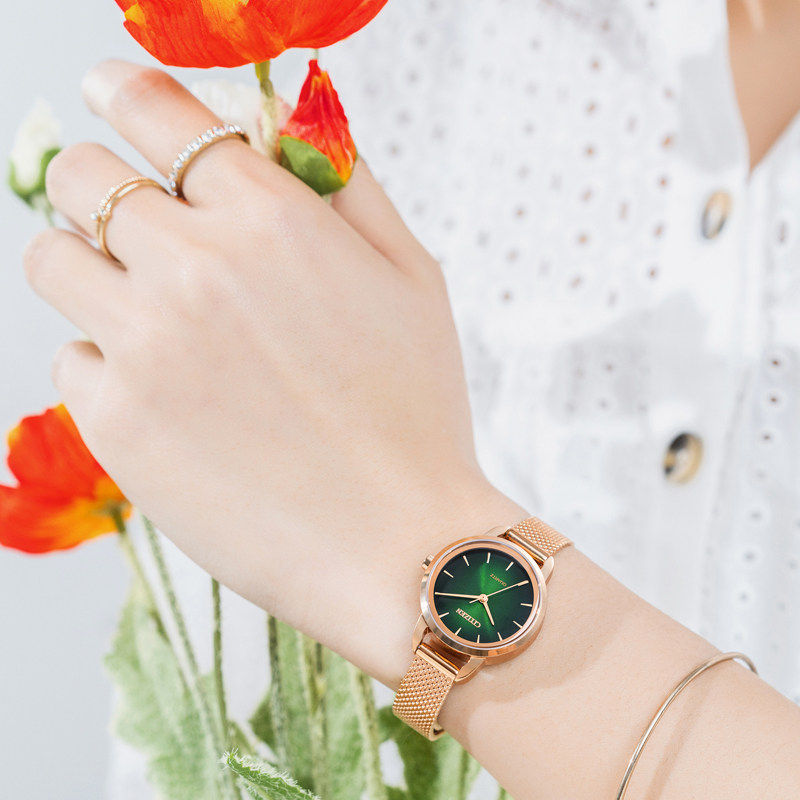 西铁城官方正品ins风jt女小绿表 西铁城海外日韩腕表