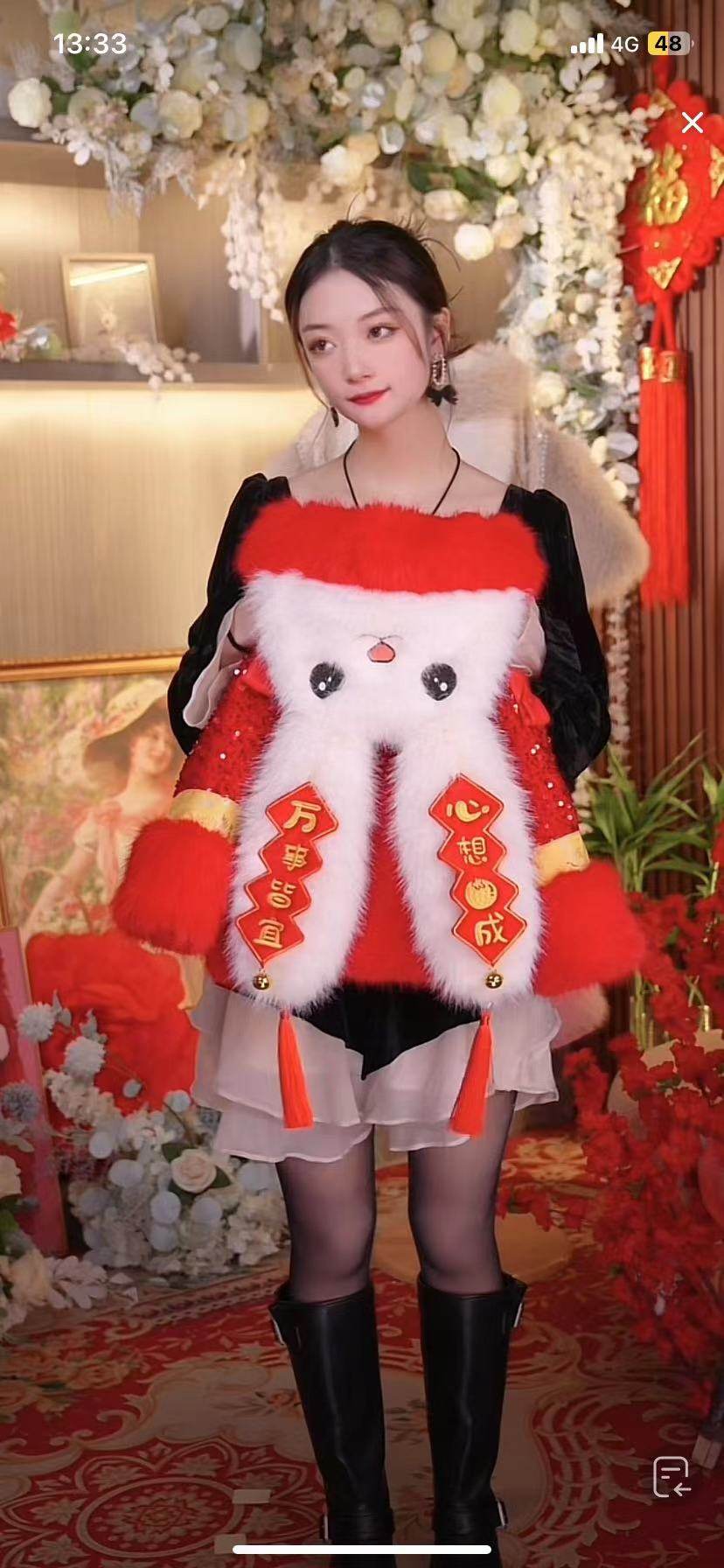 女童万事皆宜兔耳朵皮草外套冬季新款儿童喜庆拜年服女孩加厚棉袄,淘宝优惠券,粉丝福利购,淘宝优惠卷