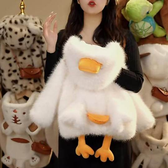 女童可爱鸭皮草外套2025新款连帽儿童加绒防貂毛毛衣宝宝保暖冬装