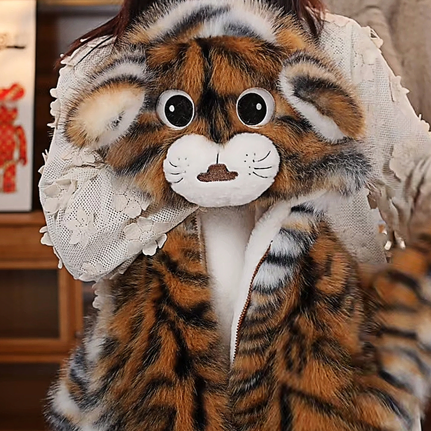 儿童皮草外套2025新款洋气保暖秋冬加厚可爱小老虎毛茸茸加绒上衣,淘宝优惠券,粉丝福利购,淘宝优惠卷