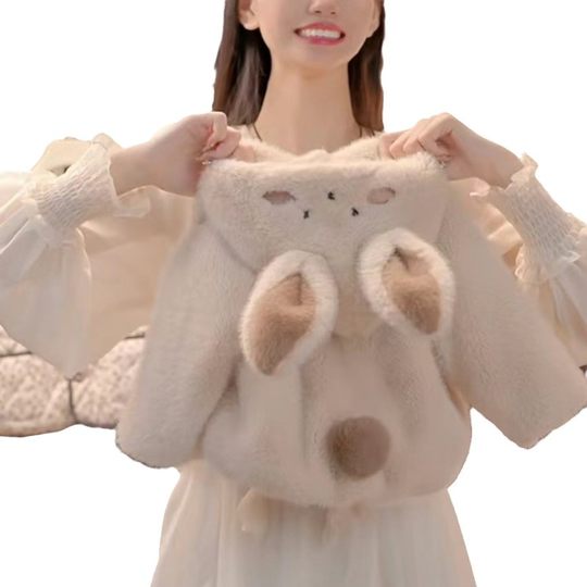 Girls' fur coat and plush sweater winter wear