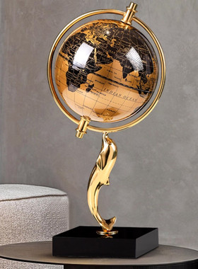 办公室桌金属地球仪高级感铜摆件