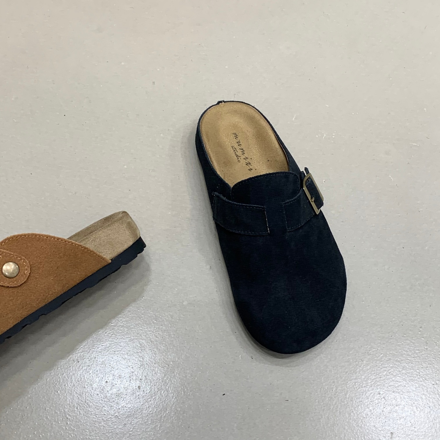 真皮复古搭扣包头半拖女外穿2025秋新款舒适懒人鞋厚底百搭勃肯鞋 - 图3