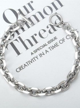 一字扣情侣嘻哈古巴手链不锈钢