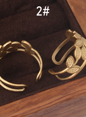 ins不锈钢女款花朵树叶羽毛指环钛钢金色戒指网红简约时尚百搭