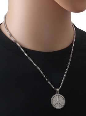 不锈钢复古个性百搭反战和平标志吊坠挂坠钛钢男女情侣长款项链