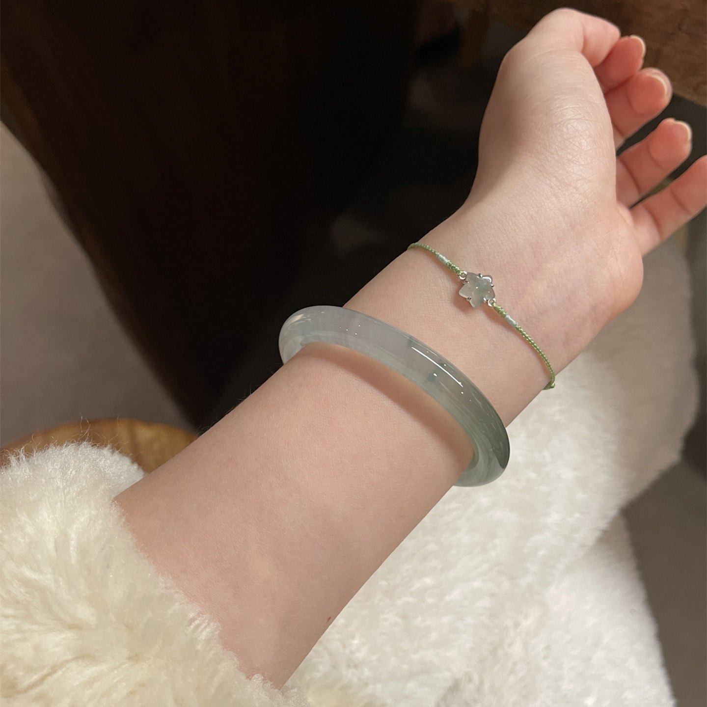 缅甸冰种美人条油青半山水手镯细圆条玉镯子翡翠处理深色款百搭,淘宝优惠券,粉丝福利购,淘宝优惠卷