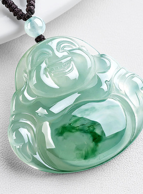 冰种飘花浅绿笑玉佛吊坠