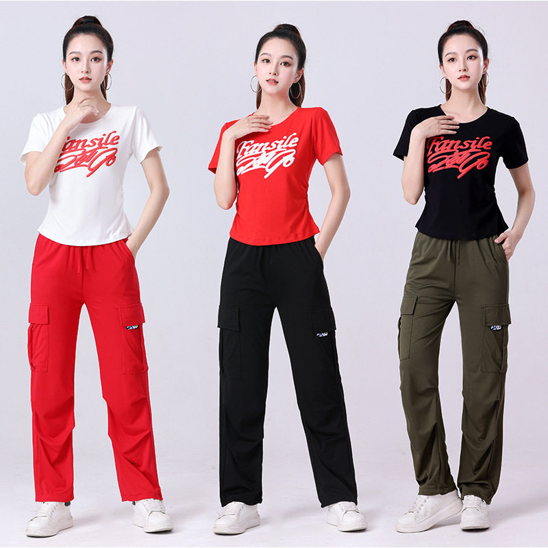 广场舞运动服女2024夏季新款薄款时尚休闲短袖洋气显瘦工装裤单件