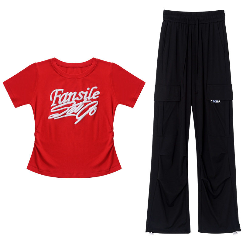 广场舞运动服女2024夏季新款薄款时尚休闲短袖洋气显瘦工装裤单件