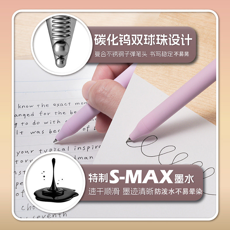 MENIU米扭中性笔按动式躲躲笔双珠子弹头柴犬粉绿躲躲猫黑白笔高中学生考试刷题笔搭子套装速干顺滑0.5mm黑笔 - 图3