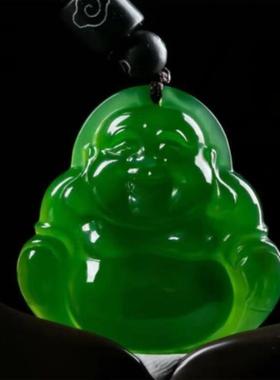 和田色碧玉色笑弥勒佛吊坠菠菜绿阳绿苹果绿锁骨链玉佩毛衣链时尚