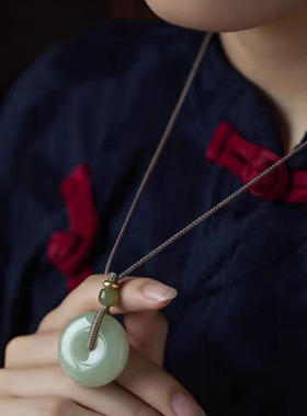清水色平安扣吊坠男女款情侣挂项链挂件儿童浅青绿色挂坠百搭