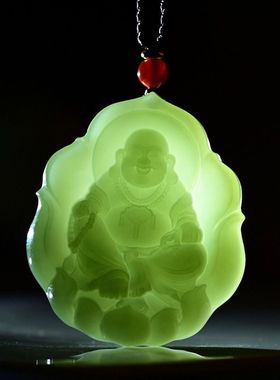 和田色玉弥勒佛吊坠笑佛女士款吊坠大肚佛和尚项链玉佩百搭