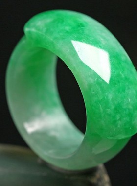 翡翠色货冰种飘花辣绿阳绿马鞍尾戒宽边扳指戒指指环男女款霸气