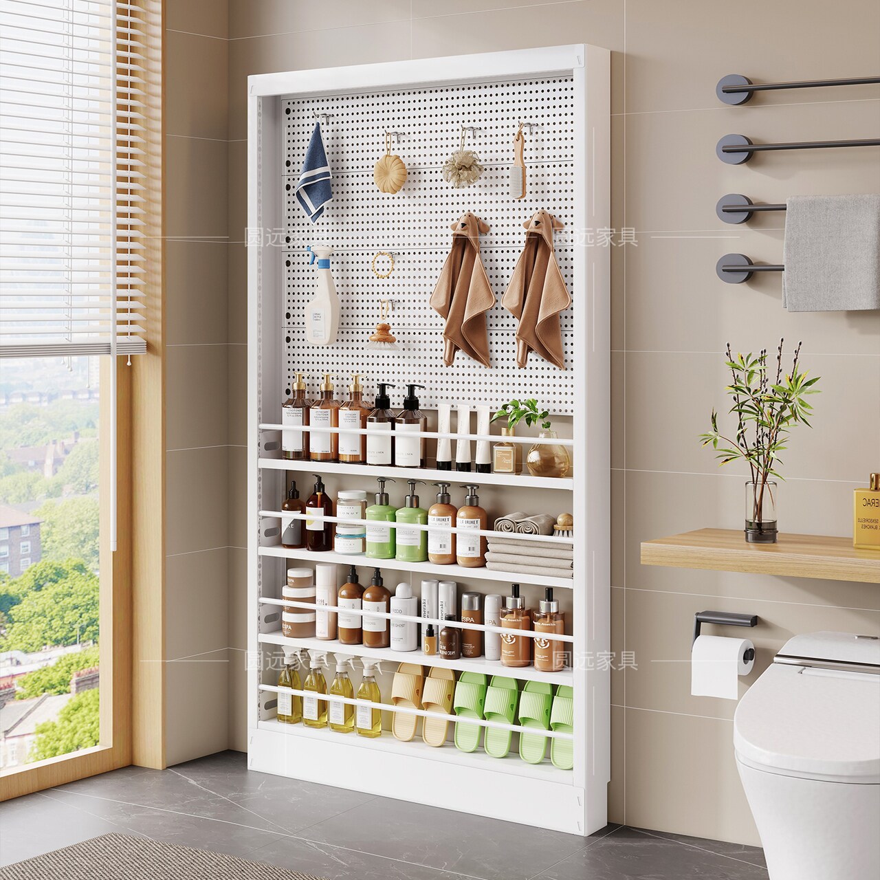 Perforated board storage rack, floor-standing bookcase, narrow cabinet, wall gap storage rack, metal ultra-thin children's picture book rack
