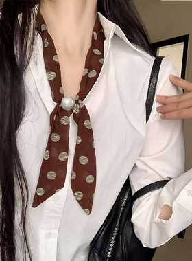 红色配饰点缀衣服高级感珠珠红白波点长条丝巾项链飘带系脖发带衬