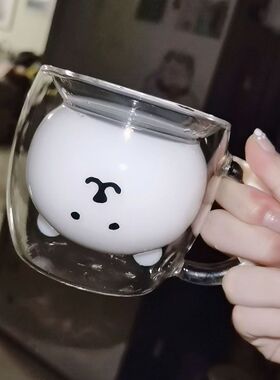 自嘲熊韩国200ml耐热双层玻璃杯可爱情侣高硼硅隔热咖啡杯牛奶杯